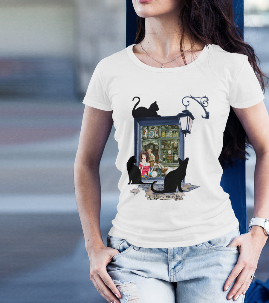 Anton Pieck The Maker Shop In Old Amsterdam Vintage Cats Lantern Scene T-Shirt