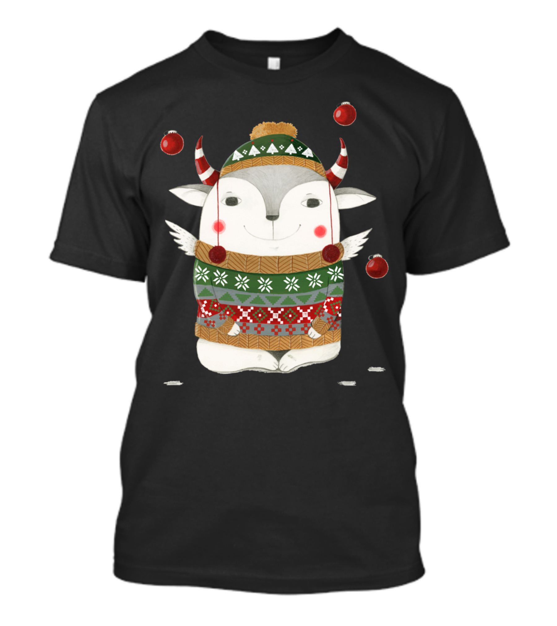 Merry X Mas Cute Winged Goat Festive Sweater Ornaments T-Shirt