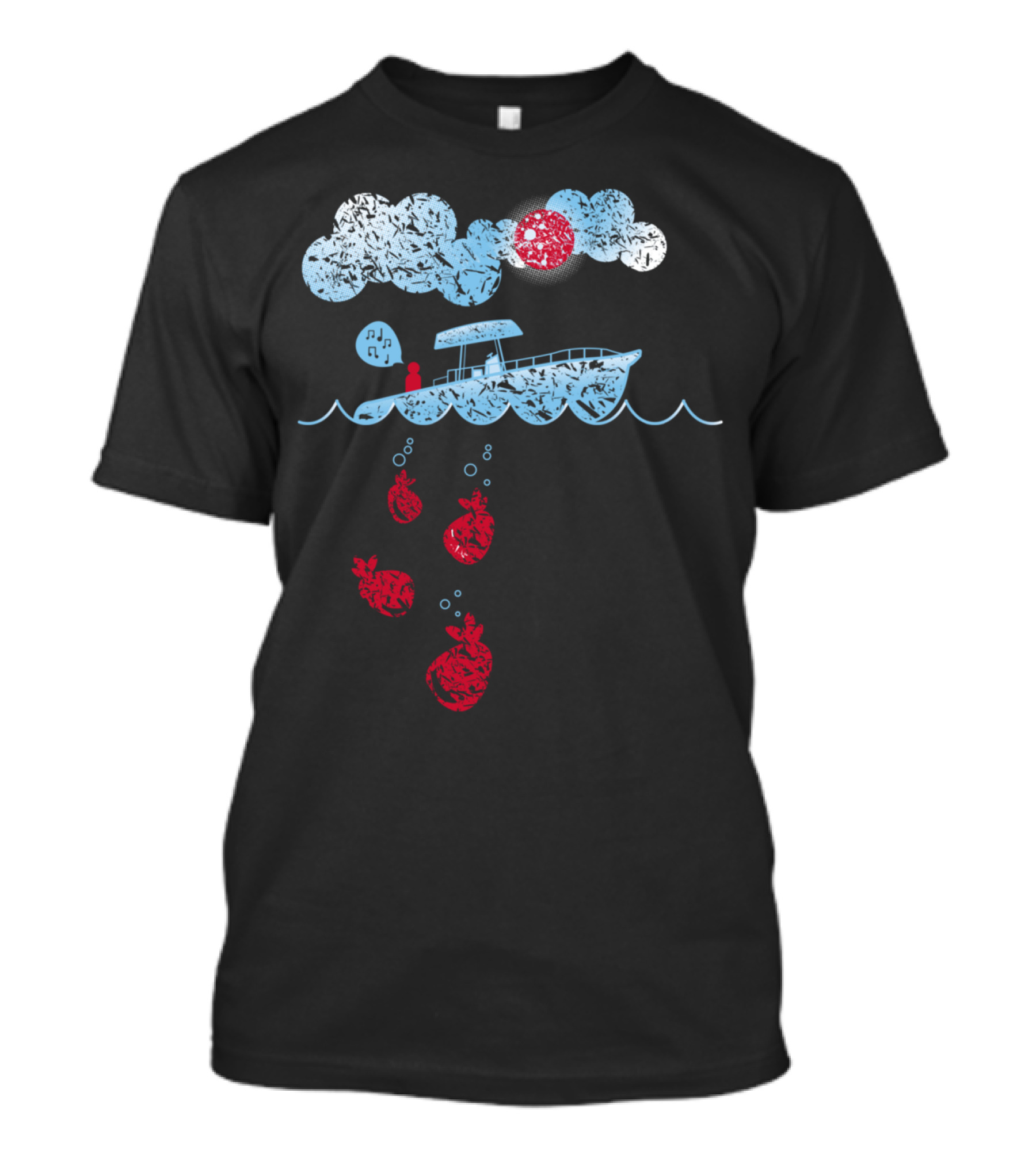 Slice Of Life Boat And Floating Hearts Under Cloudy Sky T-Shirt