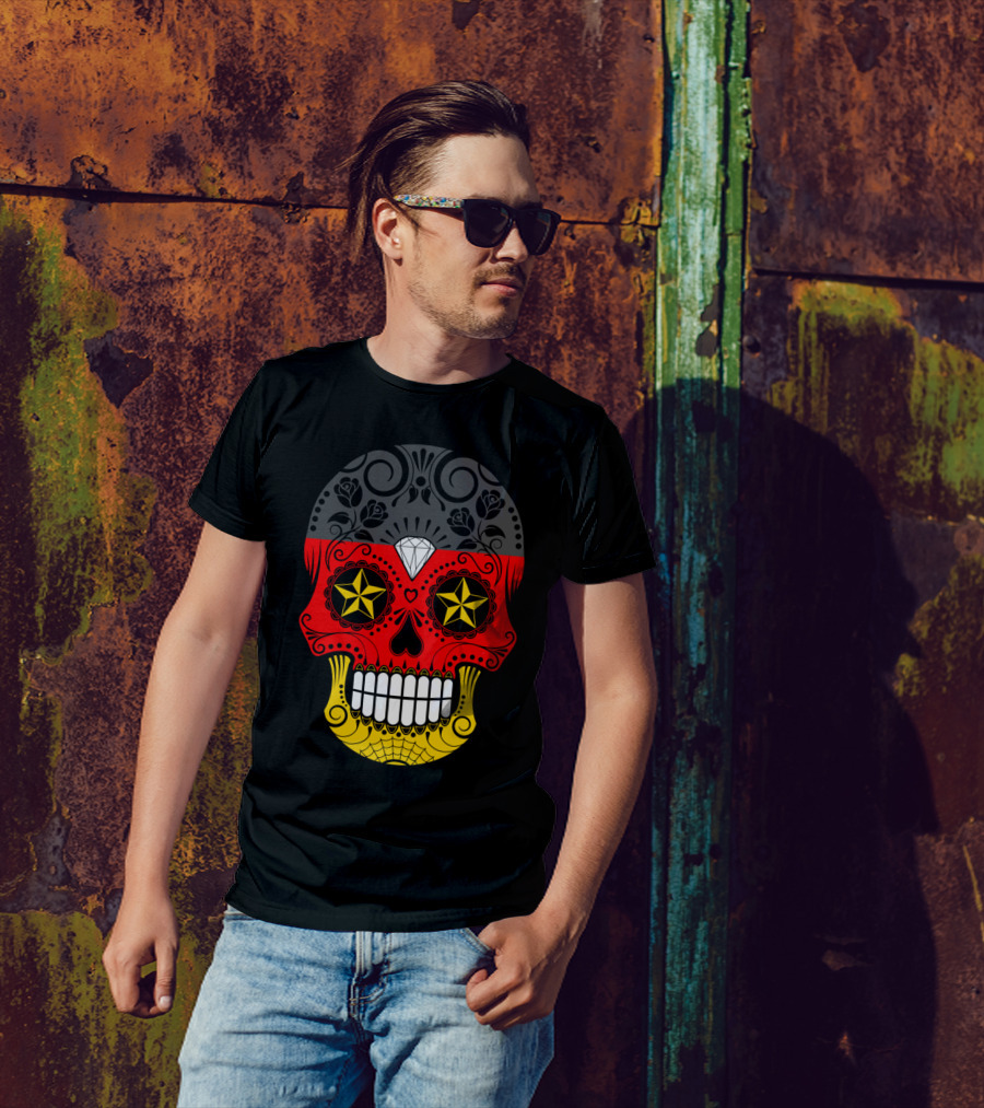 German Flag Dia De Los Muertos Sugar Skull T-Shirt