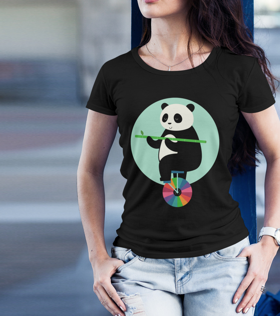 Panda Balancing On Colorful Wheel With Bamboo Learn To Balance Your Life T-Shirt