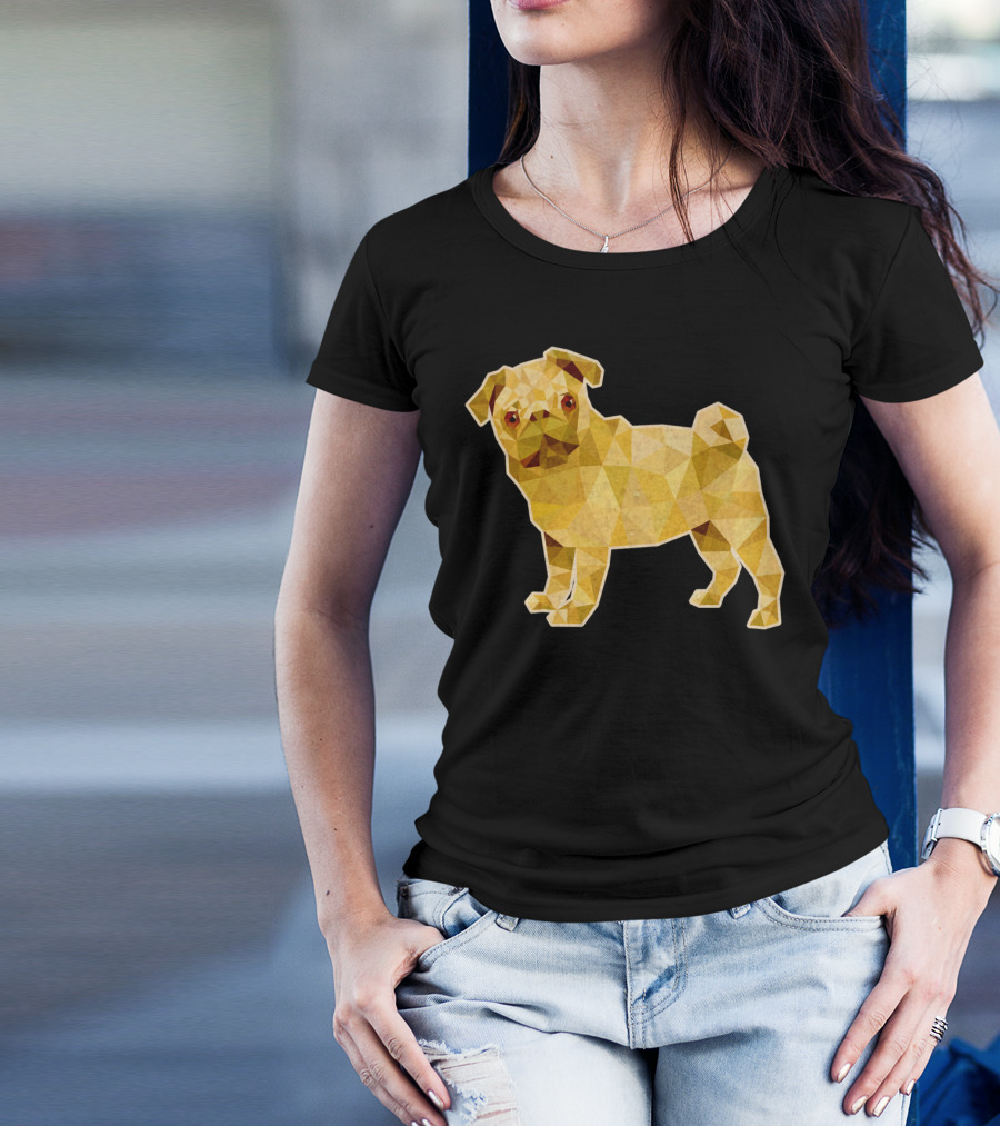 Pug Dog Golden Low Polygon T-Shirt