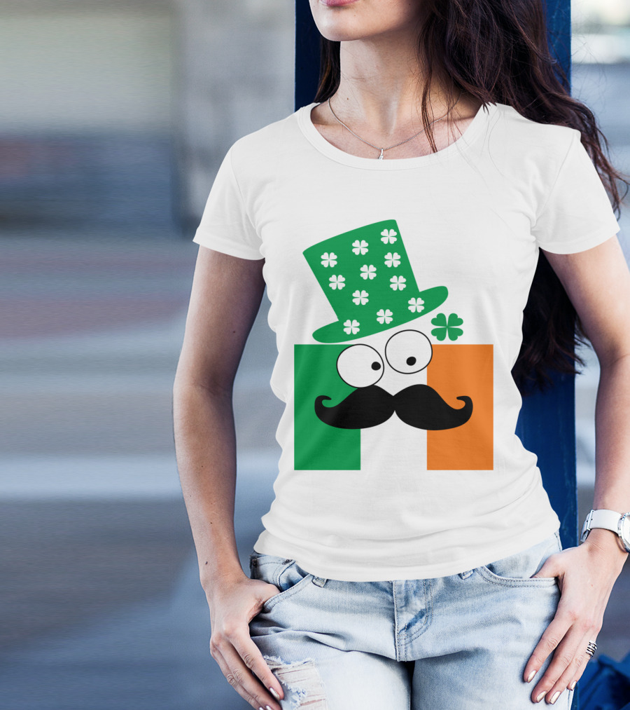 Irish Flag Mustache Clover Hat Luck T-Shirt