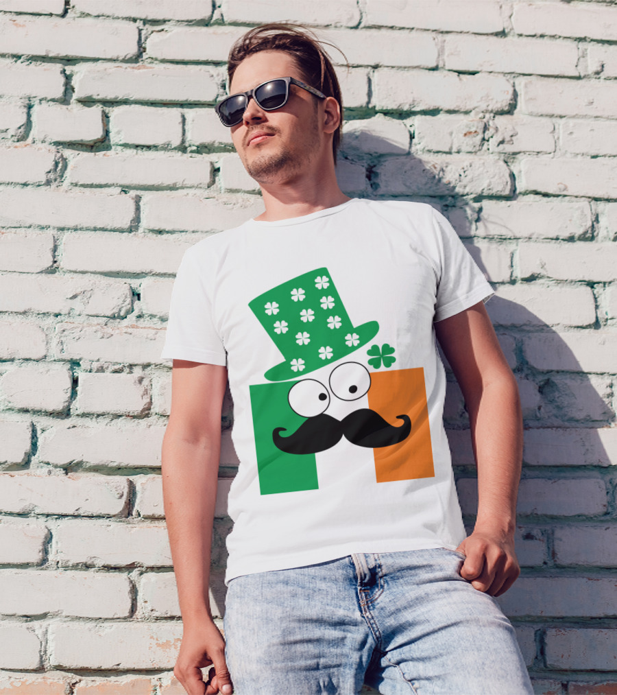 Irish Flag Mustache Clover Hat Luck T-Shirt