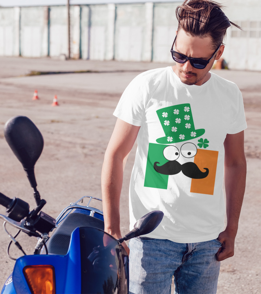 Irish Flag Mustache Clover Hat Luck T-Shirt