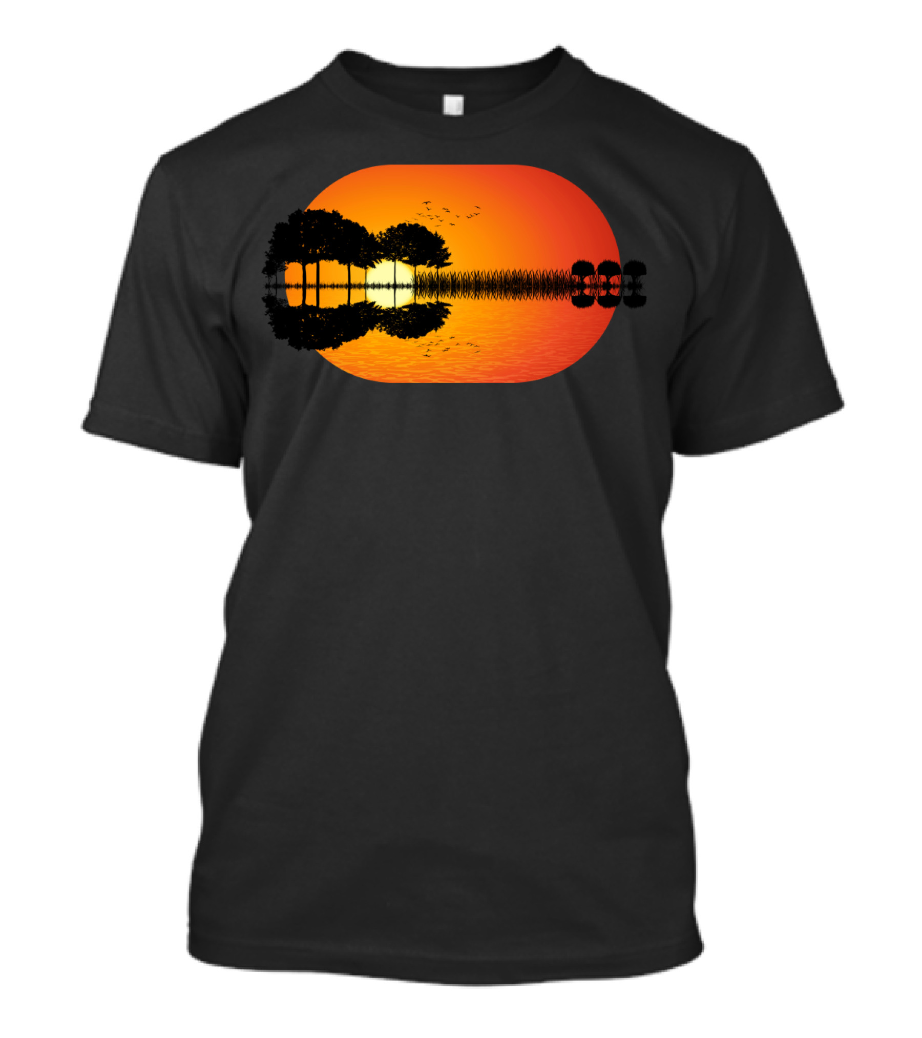 Guitar Island Vibrant Sunset Reflection T-Shirt