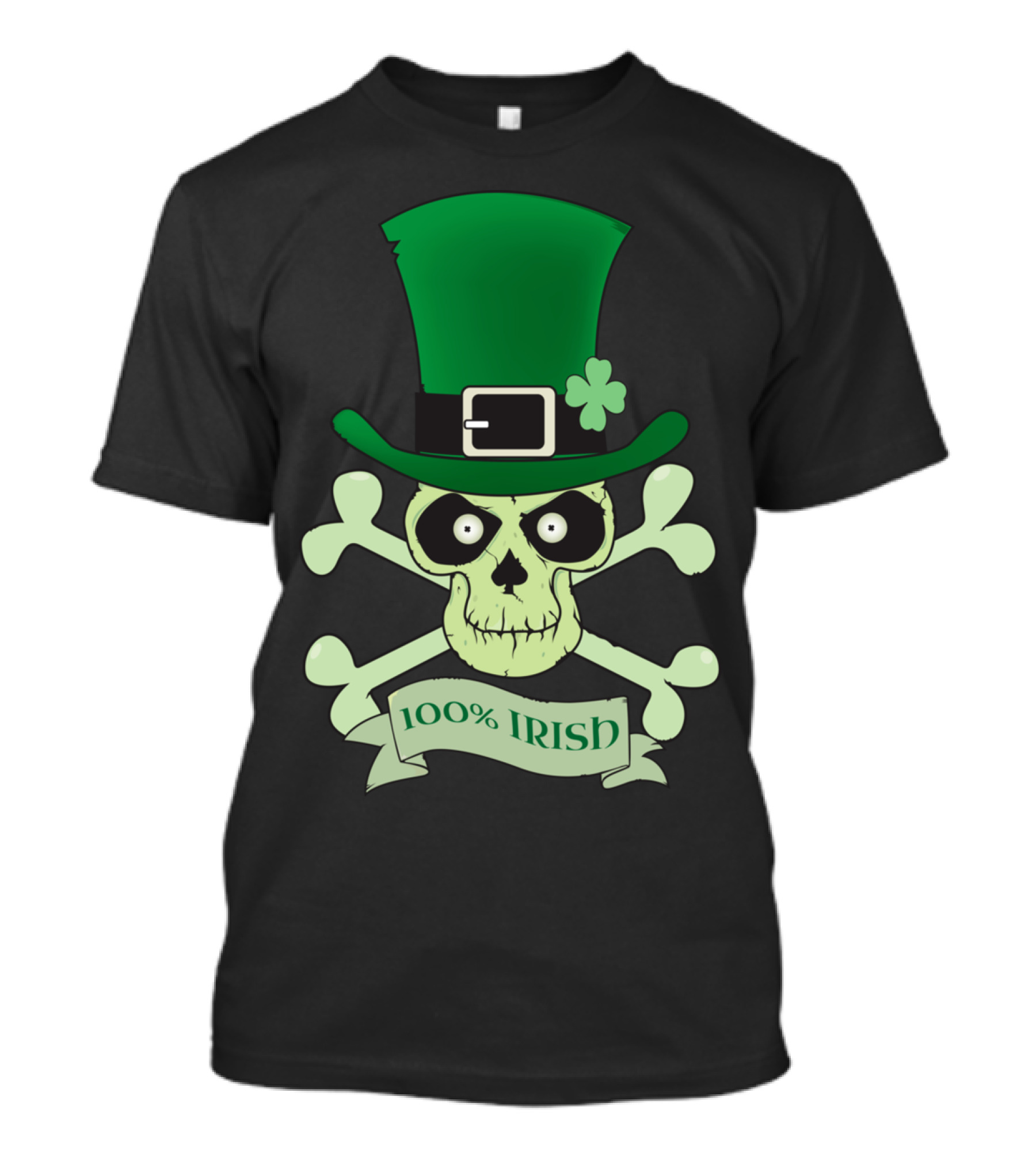 100% Irish Skull With Green Hat And Crossbones T-Shirt