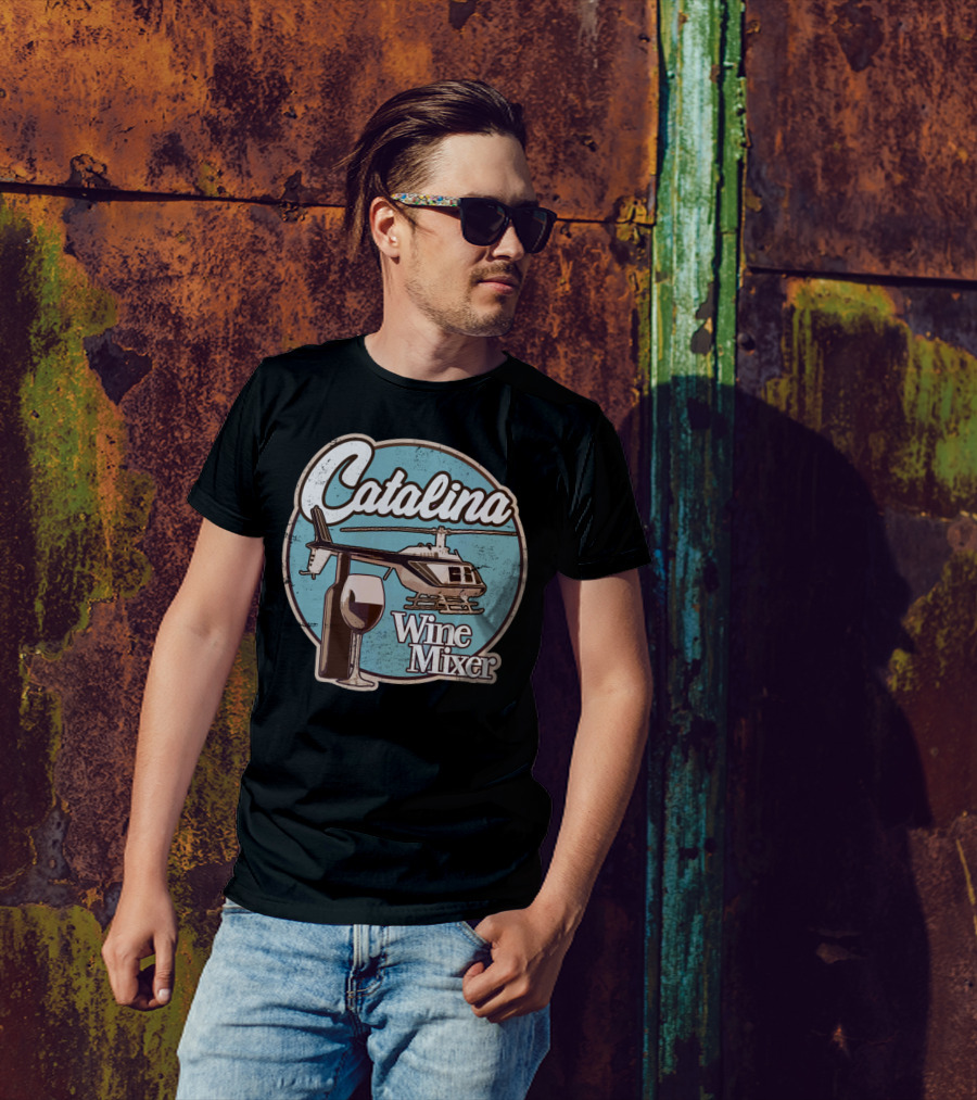 Catalina Wine Mixer Helicopter And Glass T-Shirt