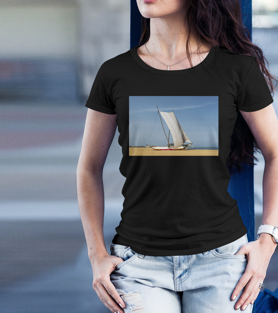 Catamaran On Sandy Shore Negombo Beach Sri Lanka T-Shirt
