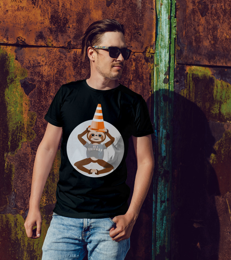 Sloth Wearing Traffic Cone Hat Be A Unicorn T-Shirt