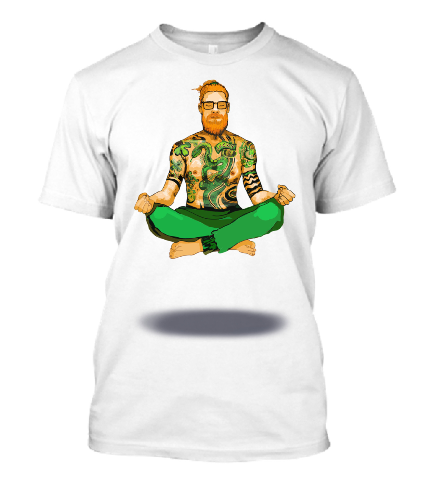 LUCKY Modern Day St Patrick Tattooed Meditating Bearded Man T-Shirt