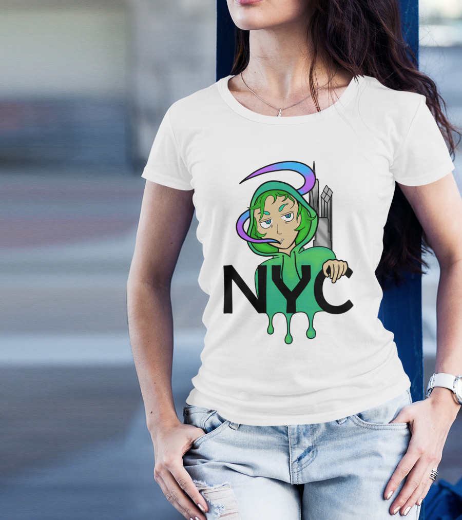 NYC Drip Green Hoodie Anime Style With City Skyline T-Shirt