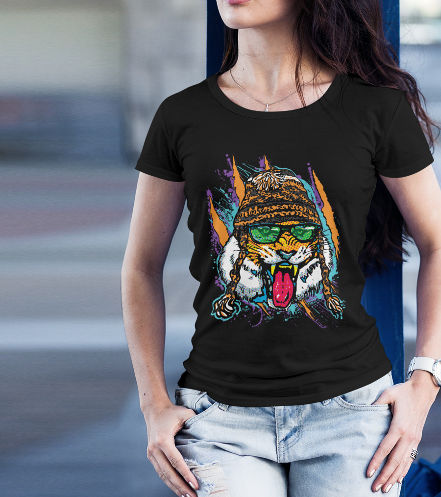 Bengal Tiger Roars Winter Snowboarding T-Shirt