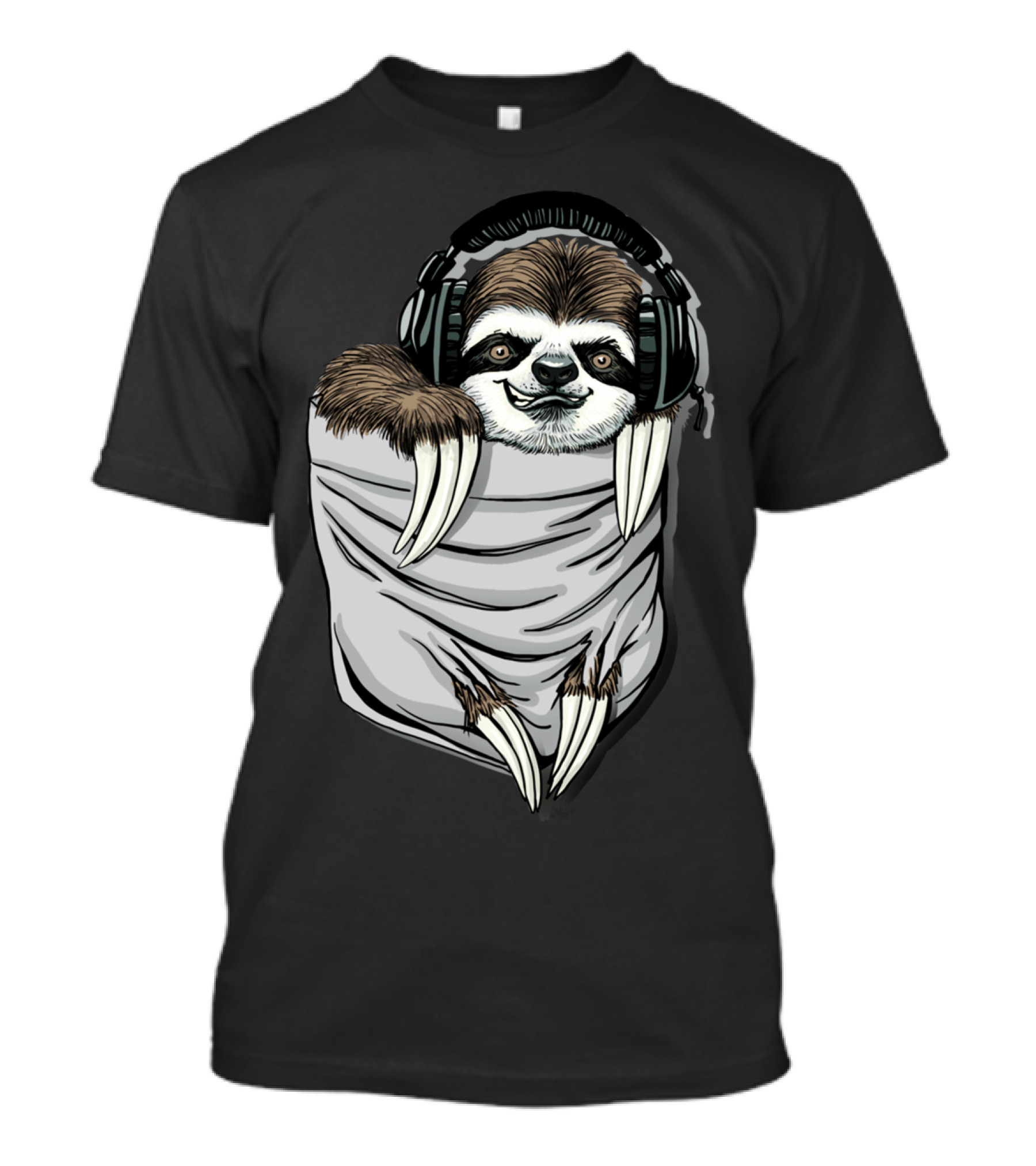 Sloth In My Pocket Listening With Headphones T-Shirt