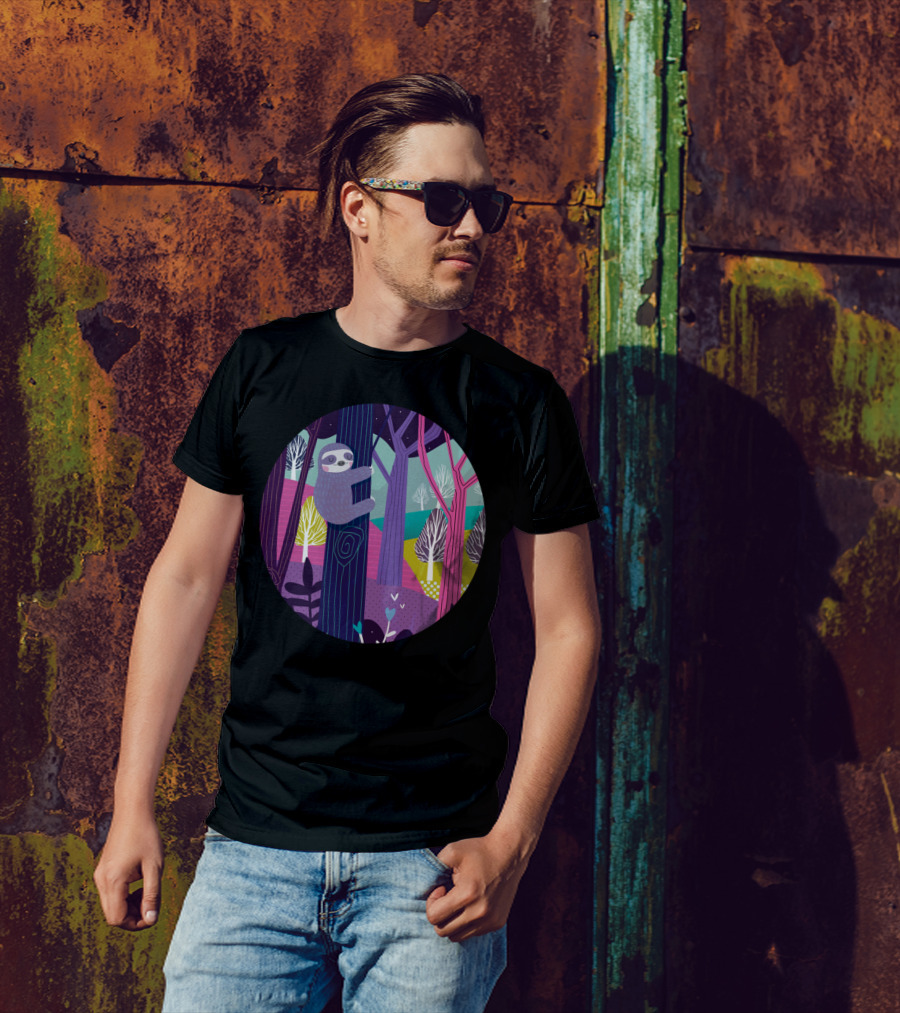 Sloth In The Colorful Woods Forest Scene T-Shirt