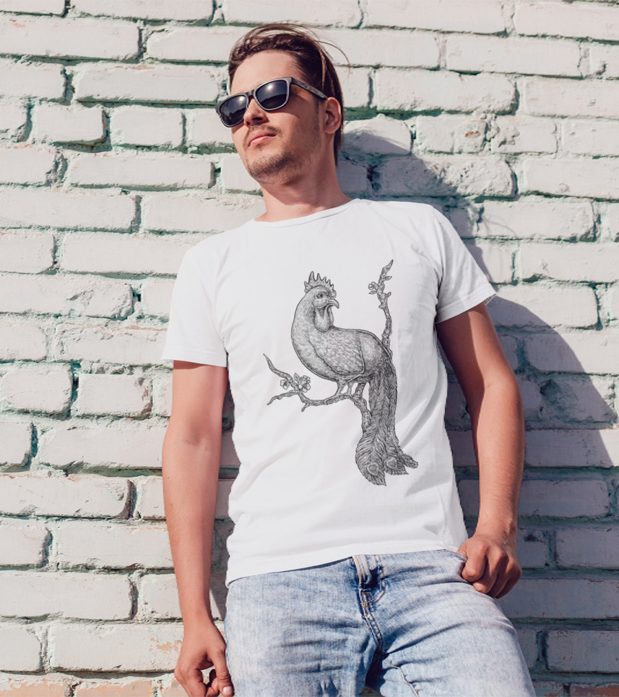 PeaRooster Bird On Branch T-Shirt