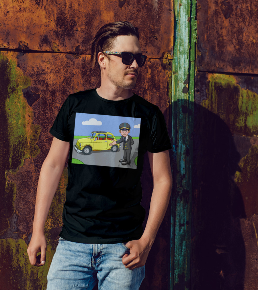 The Chauffeur Cartoon With Yellow Car By College T-Shirt