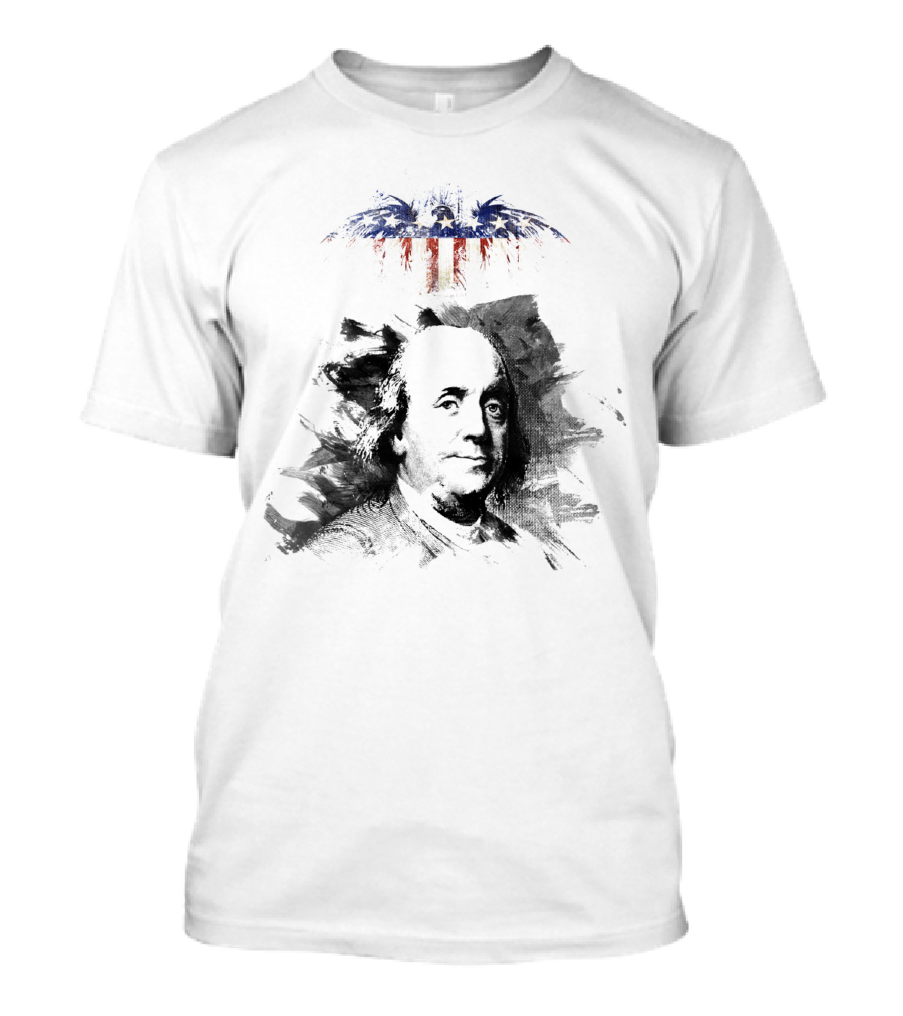 Benjamin Franklin Patriotic Icon With American Flag Eagle Motif T-Shirt