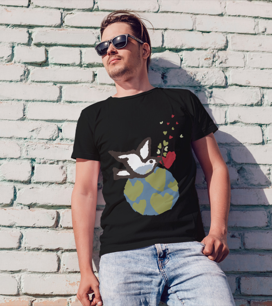 MY WORLD PEACE DOVE WITH HEARTS AROUND THE EARTH T-Shirt