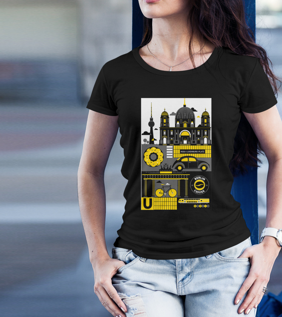 Berlin Cathedral TV Tower Rosa-Luxemburg-Platz U-Bahn Bicycle Berlin Coffee Donut T-Shirt
