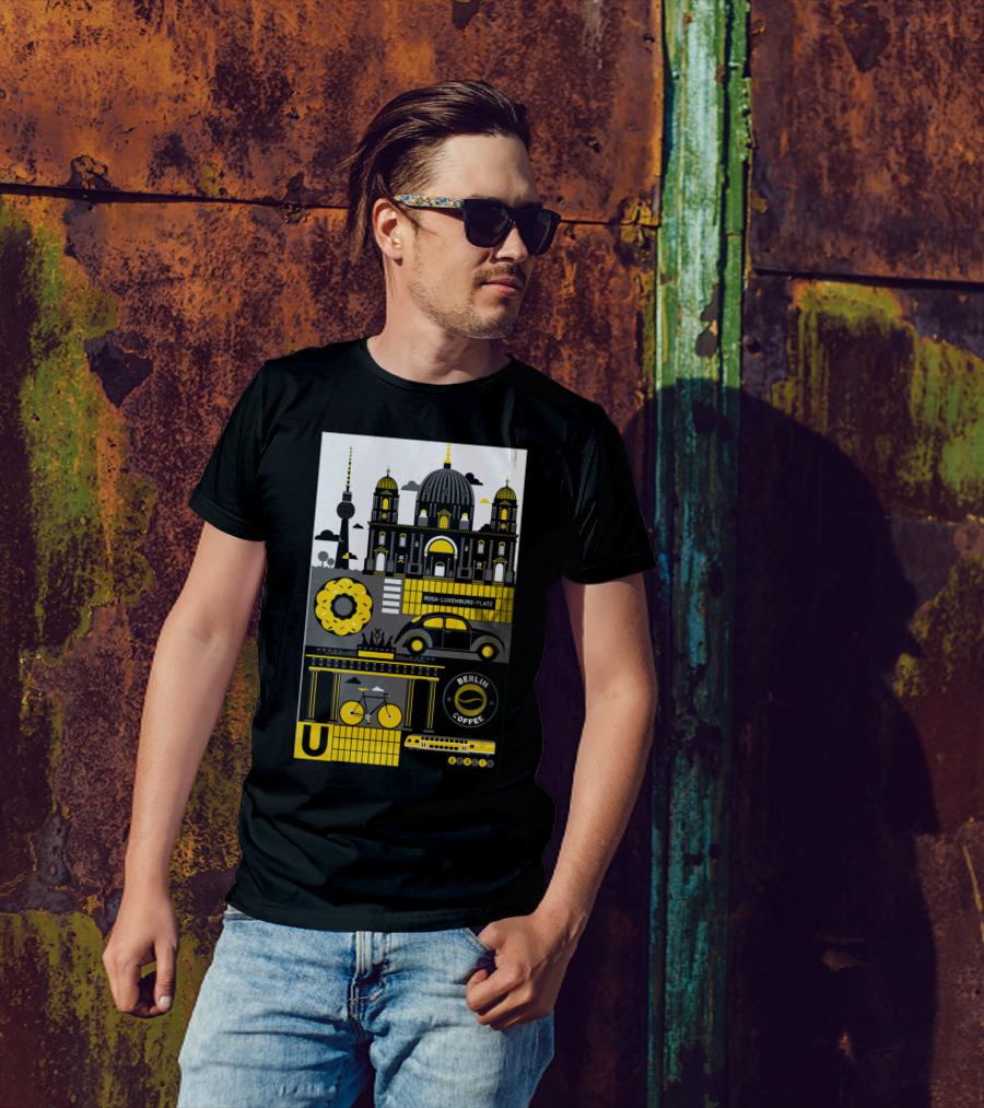 Berlin Cathedral TV Tower Rosa-Luxemburg-Platz U-Bahn Bicycle Berlin Coffee Donut T-Shirt