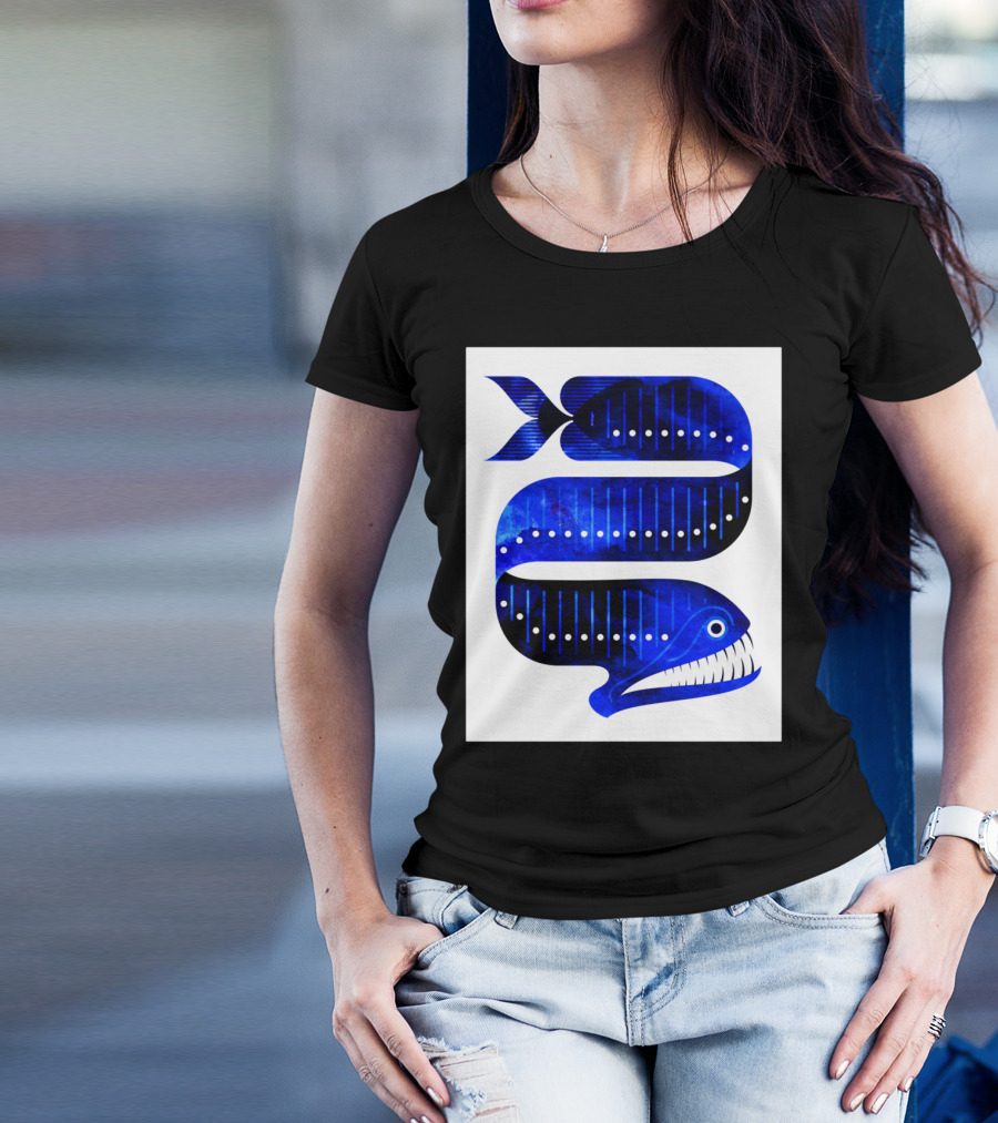 Dragonfish Spiral In Deep Blue Sea Motif T-Shirt