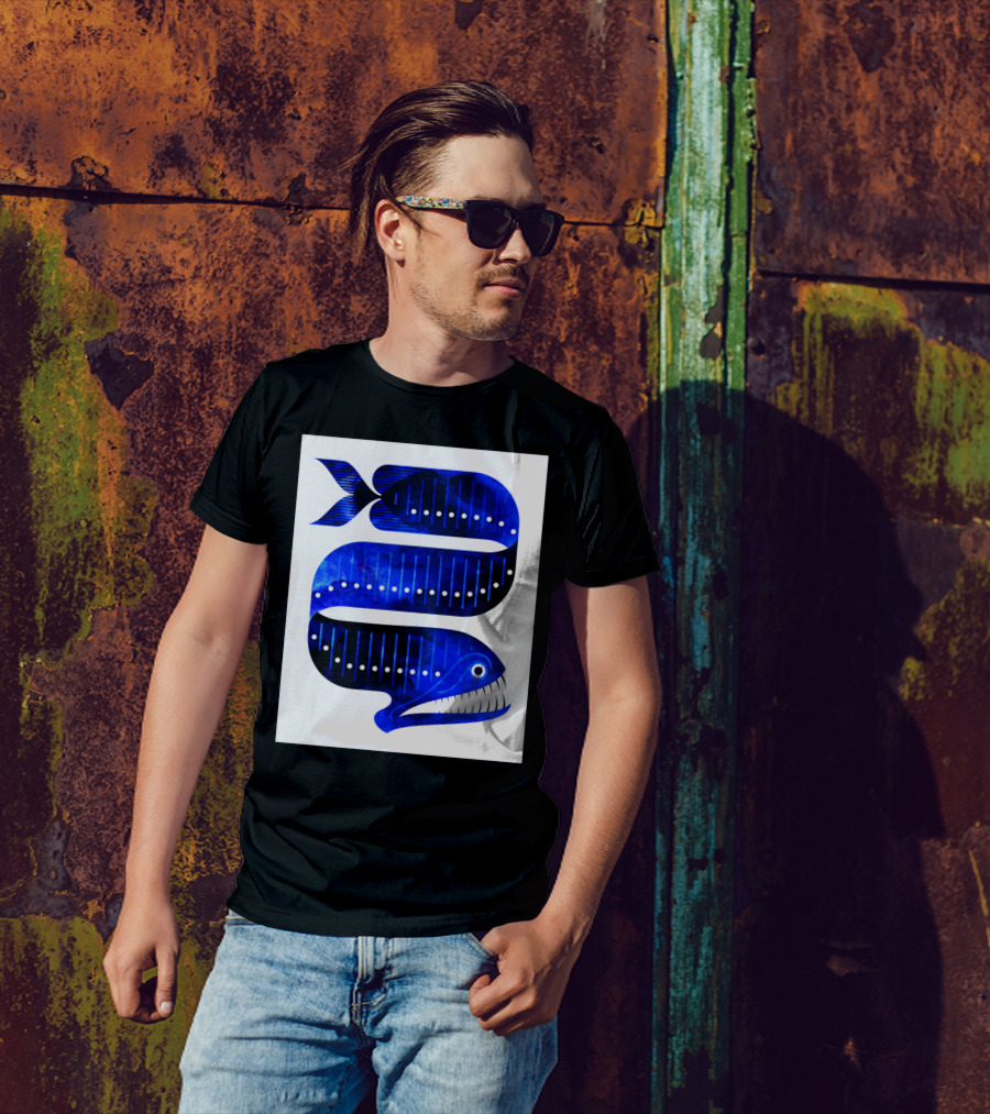 Dragonfish Spiral In Deep Blue Sea Motif T-Shirt