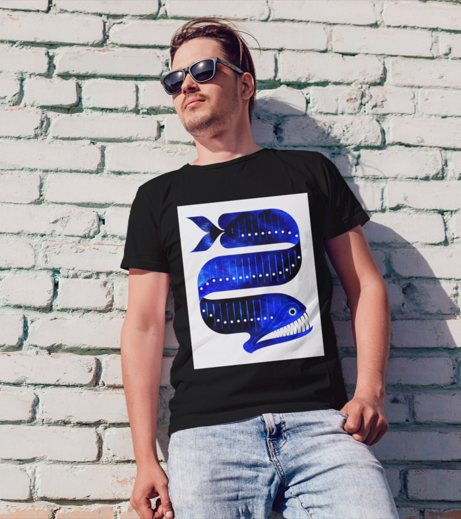 Dragonfish Spiral In Deep Blue Sea Motif T-Shirt