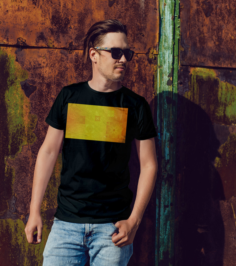 Mysterious Solar Flowers Textured Orange Yellow Geometric T-Shirt