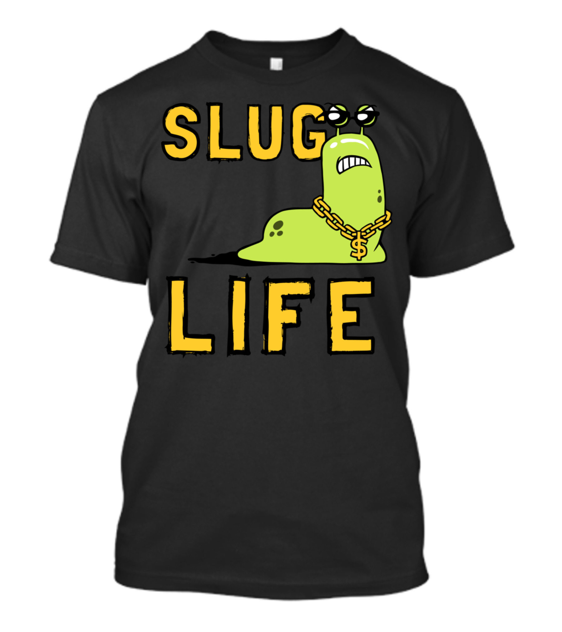 SLUG LIFE Grumpy Dollar Sign Chain Green Slug Cartoon T-Shirt