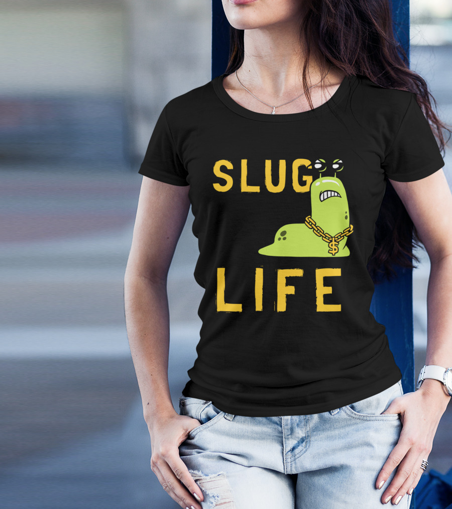 SLUG LIFE Grumpy Dollar Sign Chain Green Slug Cartoon T-Shirt