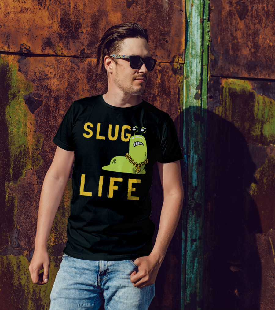 SLUG LIFE Grumpy Dollar Sign Chain Green Slug Cartoon T-Shirt