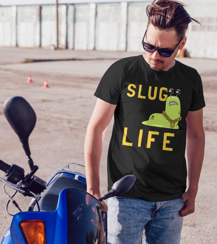 SLUG LIFE Grumpy Dollar Sign Chain Green Slug Cartoon T-Shirt