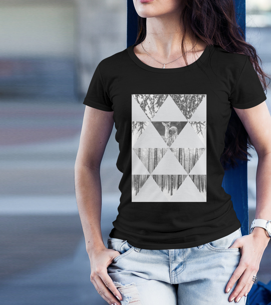 Habitat Winter Forest Deer Wildlife Triangles T-Shirt