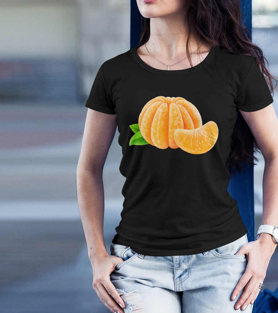 Peeled Tangerine Slice With Leaves T-Shirt