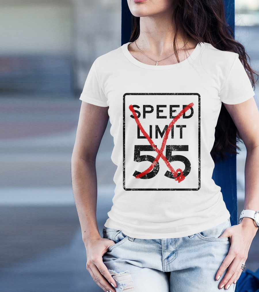 Cannonball Run Speed Limit 55 Sign With Red Cross Marks T-Shirt