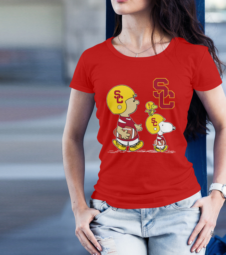 USC Trojans Peanuts Characters Football Theme With SC Helmets T-Shirt