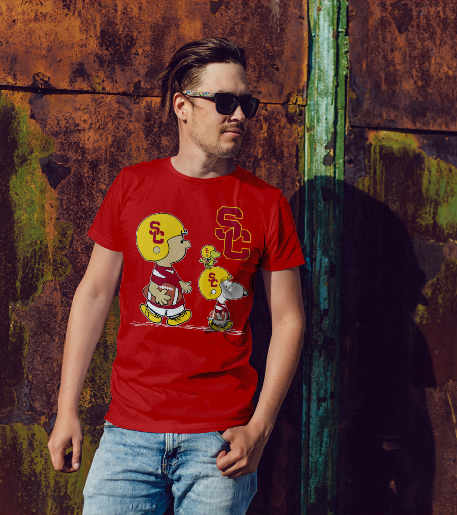 USC Trojans Peanuts Characters Football Theme With SC Helmets T-Shirt