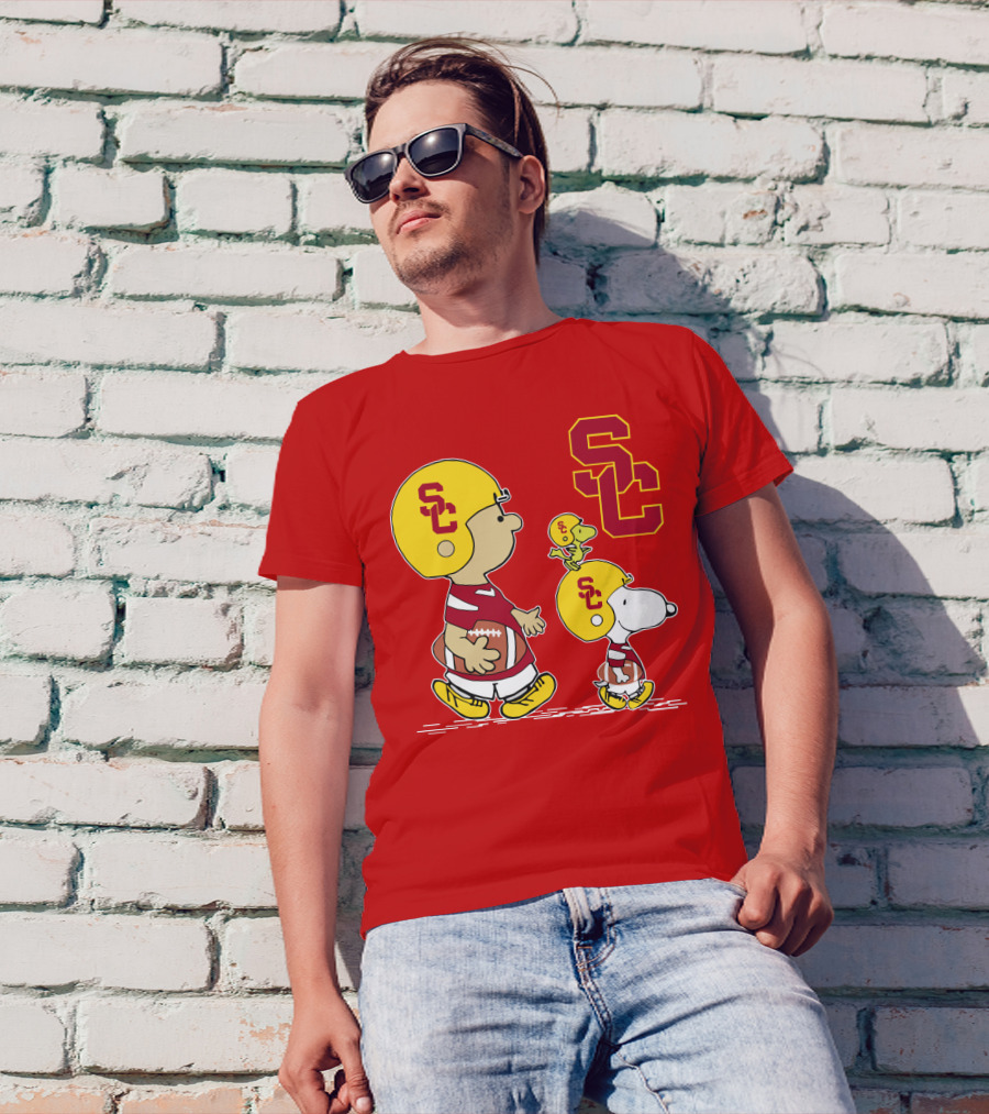 USC Trojans Peanuts Characters Football Theme With SC Helmets T-Shirt