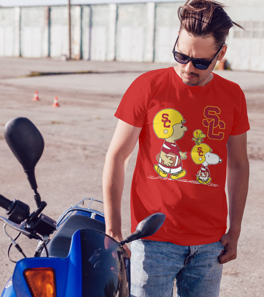 USC Trojans Peanuts Characters Football Theme With SC Helmets T-Shirt