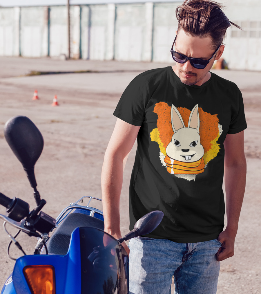 Bunny And Women For Easter Bunny Iconic Rabbit Illustration On Vibrant Orange Yellow Background T-Shirt