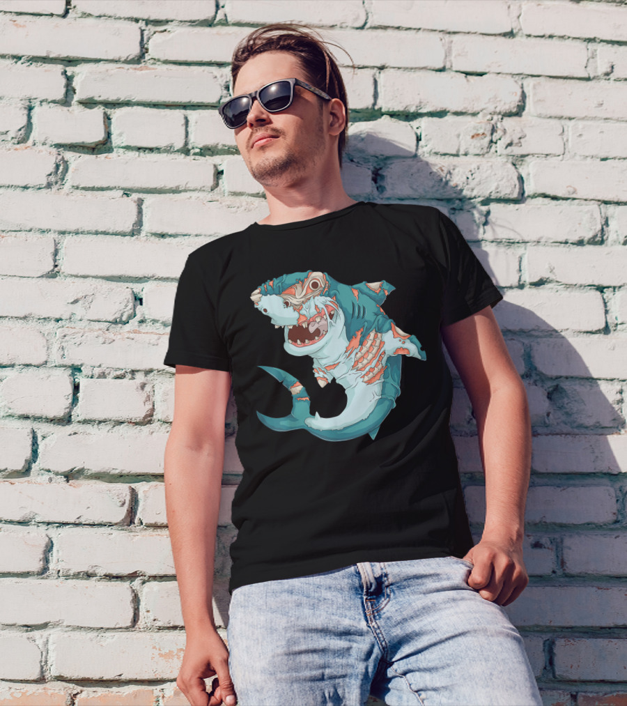 Cool Shark Zombie Funny Lazy Halloween T-Shirt
