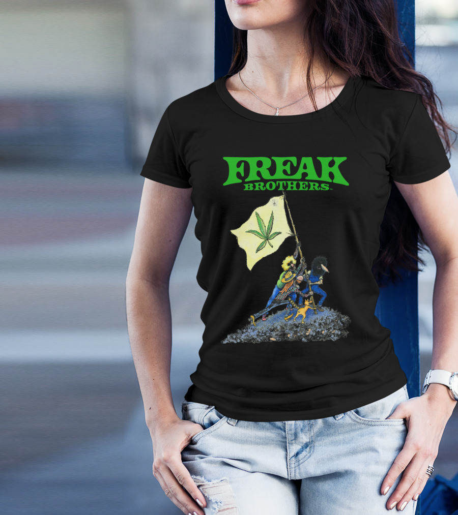 Freak Brothers Raise The Flag Cannabis Leaf Iconic Comic T-Shirt