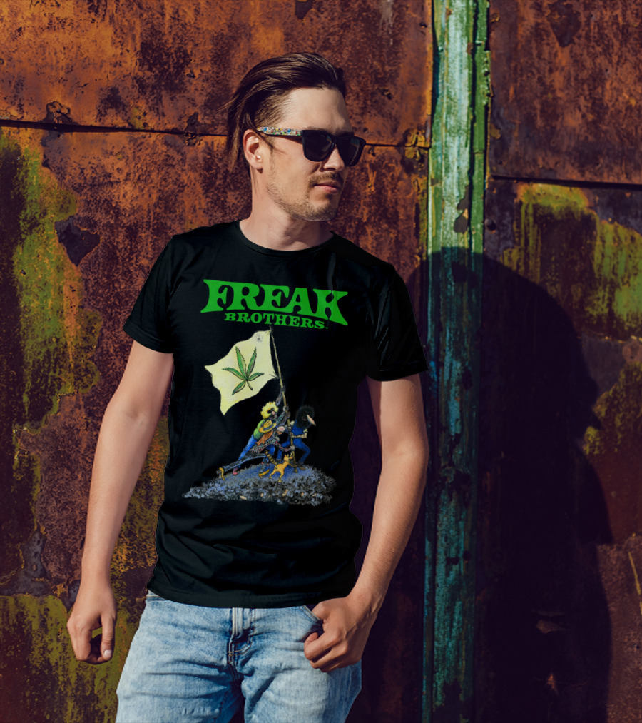 Freak Brothers Raise The Flag Cannabis Leaf Iconic Comic T-Shirt