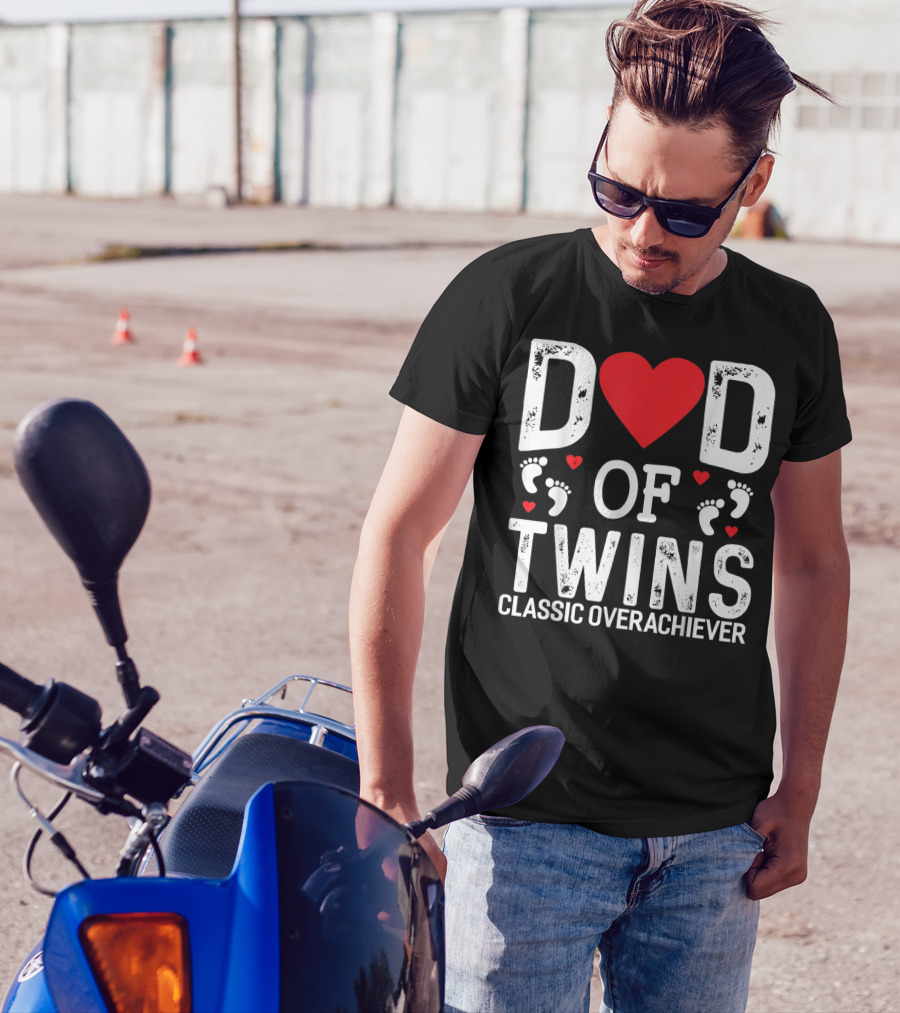 Dad Of Twins Heart Footprints Classic Overachiever Twins T-Shirt