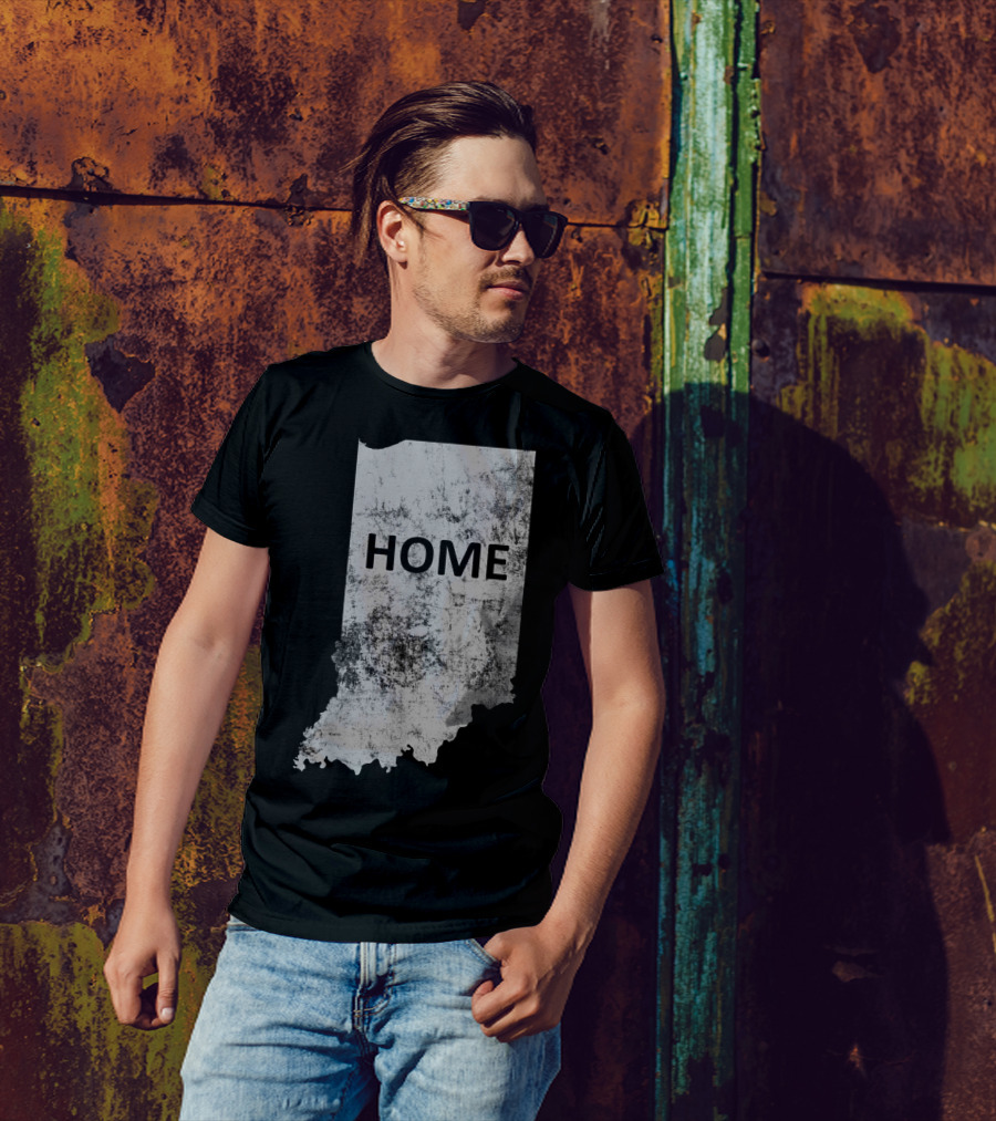 Indiana Home State Grunge Text Map T-Shirt