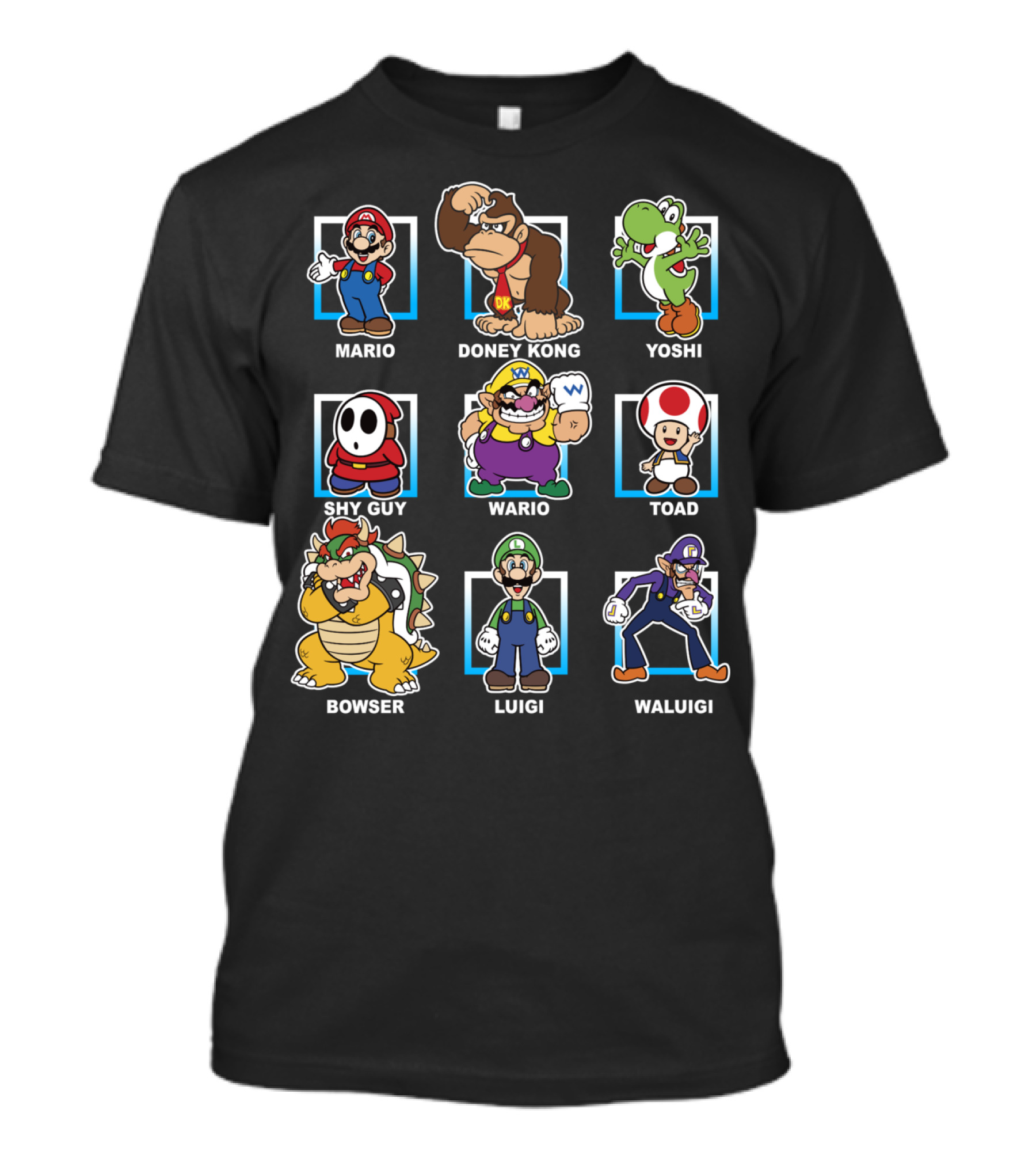 Mario Donkey Kong Yoshi Shy Guy Wario Toad Bowser Luigi Waluigi Characters Group Shot T-Shirt