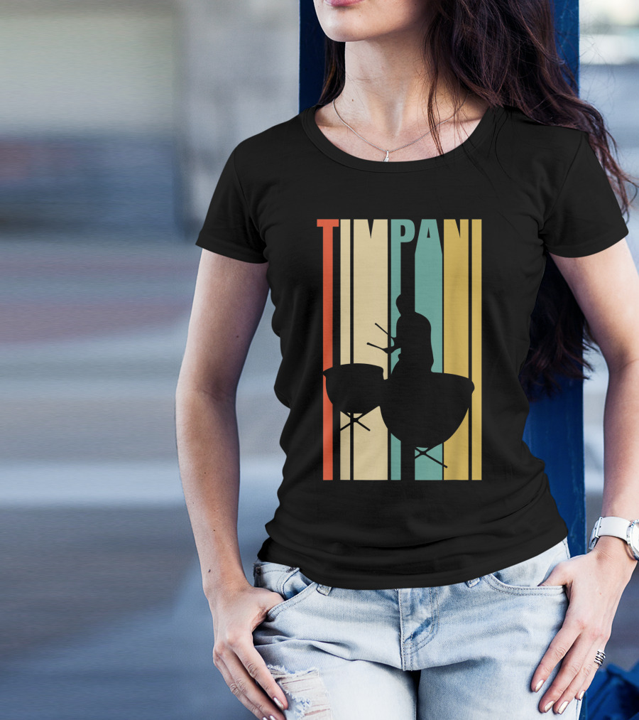 Timpani Drummer Silhouette With Retro Stripes T-Shirt
