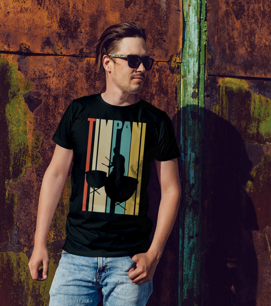 Timpani Drummer Silhouette With Retro Stripes T-Shirt