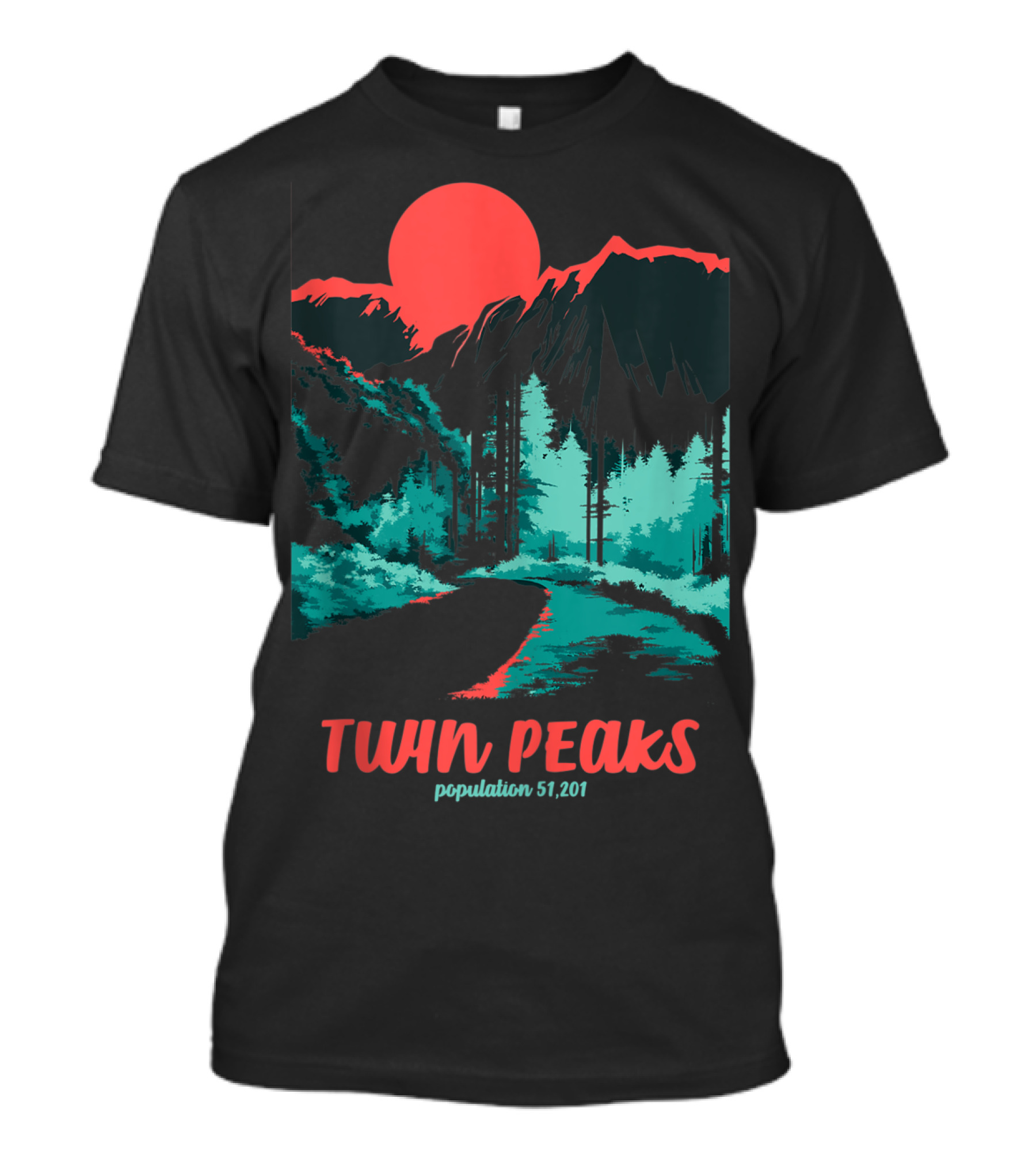 TWIN PEAKS Classic Tonal Color Pop Population 51,201 Scenic Red Moon Landscape T-Shirt